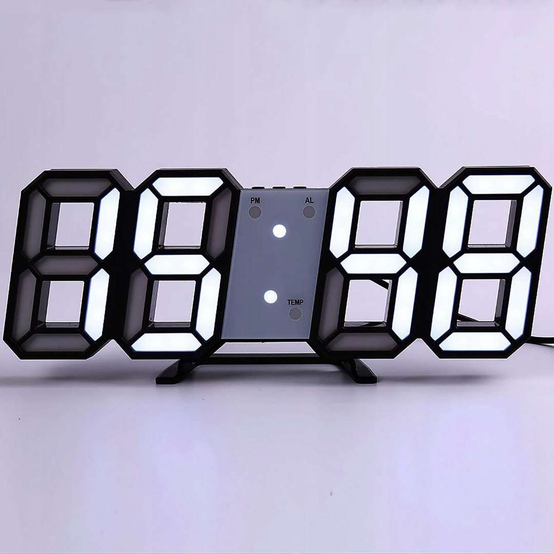 Duży zegar DC03 ścienny stołowy biały LED elektroniczny cyfrowy data