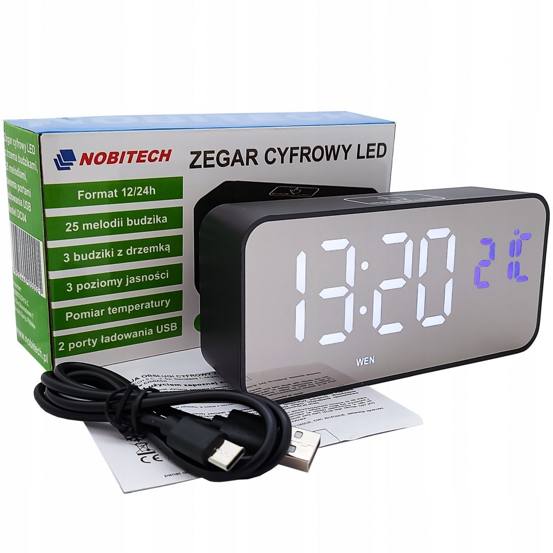 Zegar elektroniczny DC04 LED stojący budzik temperatura
