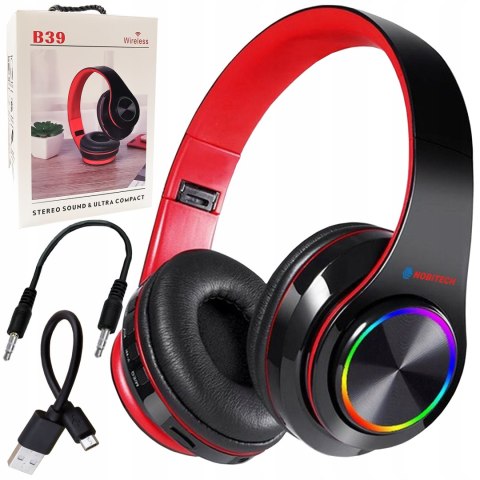 Słuchawki bezprzewodowe Bluetooth nauszne mikrofon czarno-czerwone - B39RB