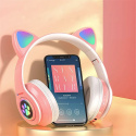 Słuchawki dla dzieci kocie uszy nauszne BT LED RGB - B39C-R