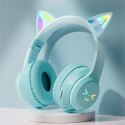 Słuchawki Bluetooth kocie uszy turkusowo-białe dla dzieci BH100-KIDS-T