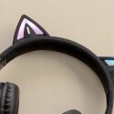 Słuchawki Bluetooth kocie uszy turkusowo-białe dla dzieci BH100-KIDS-T