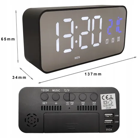 Budzik zegar elektroniczny LED czarny DC04-CZ