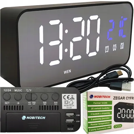 Budzik zegar elektroniczny LED czarny DC04-CZ