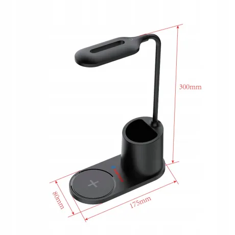 Lampka na biurko ładowarka indukcyjna organizer na długopisy czarna HT-513-CZ