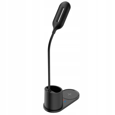 Lampka na biurko ładowarka indukcyjna organizer na długopisy czarna HT-513-CZ