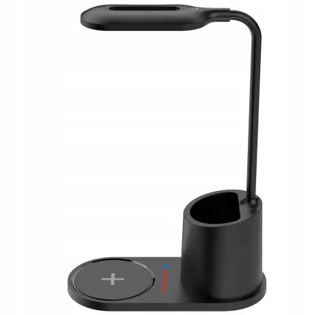 Lampka na biurko ładowarka indukcyjna organizer na długopisy czarna HT-513-CZ