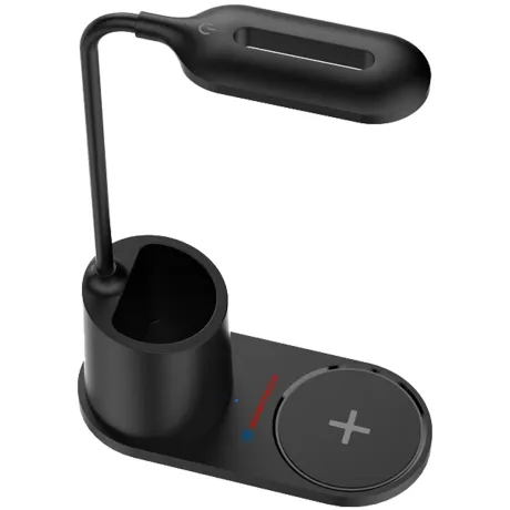 Lampka na biurko ładowarka indukcyjna organizer na długopisy czarna HT-513-CZ