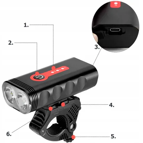 Lampka rowerowa przednia tylna zestaw LED mocna BL06