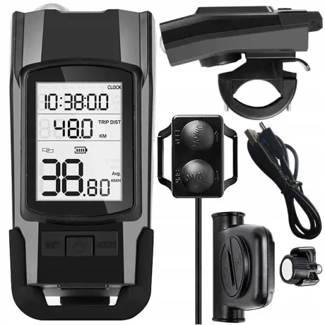 Lampka rowerowa przednia z licznikiem dzwonek klakson 3w1 przód LED USB BL04