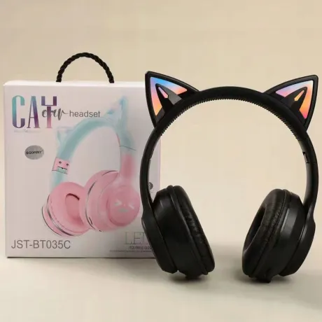Słuchawki bezprzewodowe dla dzieci kocie uszy czarne BH100-KIDS-CZ