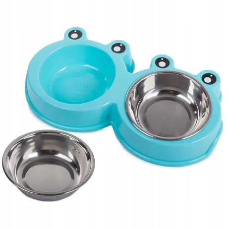 Miska dla psa kota podwójna metalowa 2 x 300ml 19108_N