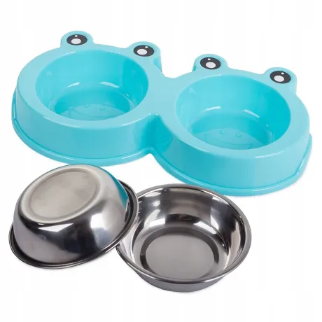 Miska dla psa kota podwójna metalowa 2 x 300ml 19108_N