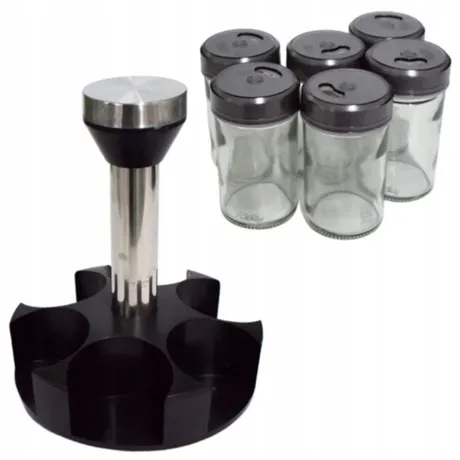 Organizer na przyprawy obrotowy pojemniki szklane 6 sztuk 27046