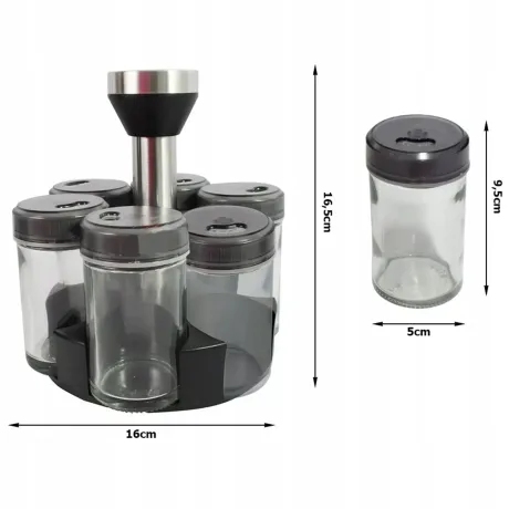 Organizer na przyprawy obrotowy pojemniki szklane 6 sztuk 27046