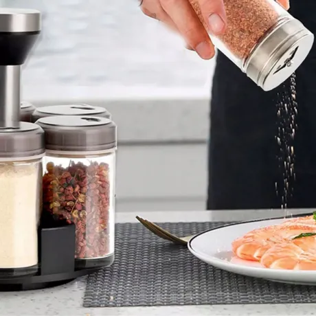 Organizer na przyprawy obrotowy pojemniki szklane 6 sztuk 27046