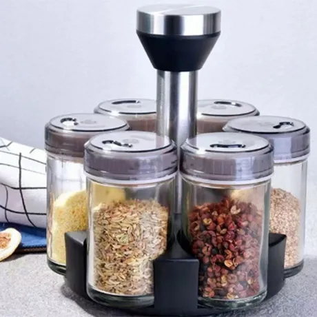 Organizer na przyprawy obrotowy pojemniki szklane 6 sztuk 27046