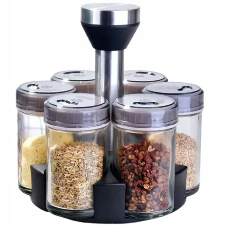 Organizer na przyprawy obrotowy pojemniki szklane 6 sztuk 27046