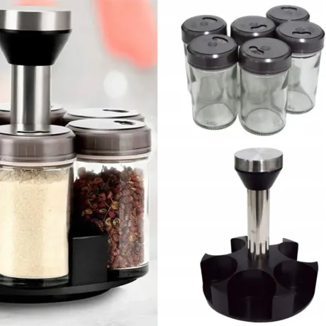 Organizer na przyprawy obrotowy pojemniki szklane 6 sztuk 27046