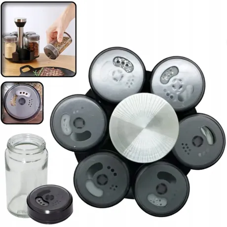 Organizer na przyprawy obrotowy pojemniki szklane 6 sztuk 27046