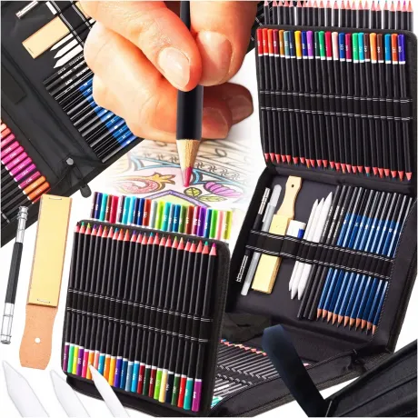 Zestaw do rysowania szkicowania 145 elementów profesjonalny kredki ołówki DS01