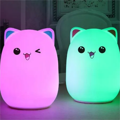 Lampka nocna dla dzieci kotek usb rgb + pilot 24085