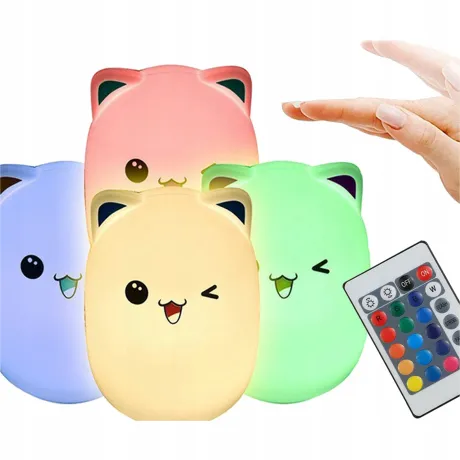 Lampka nocna dla dzieci kotek usb rgb + pilot 24085