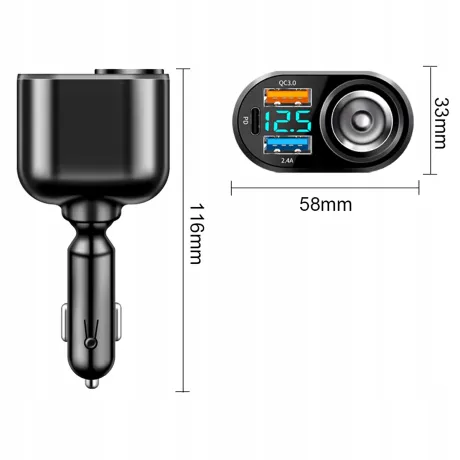 Ładowarka samochodowa USC-C rozdzielacz 2 x USB CA02