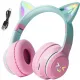 Słuchawki bezprzewodowe dla dzieci kocie uszy różowo-turkusowe BH100-KIDS-RT