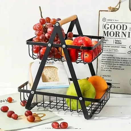 Kosz na owoce kuchenny czarny metalowy 07340