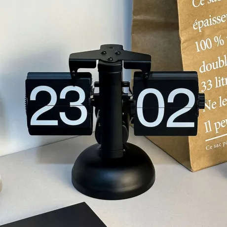 Zegar klapkowy mechaniczny retro vintage czarny RC02