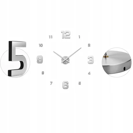 Zegar ścienny duży naklejany srebrny 27062_S