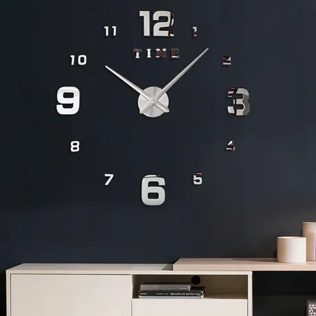 Zegar ścienny duży naklejany srebrny 27062_S