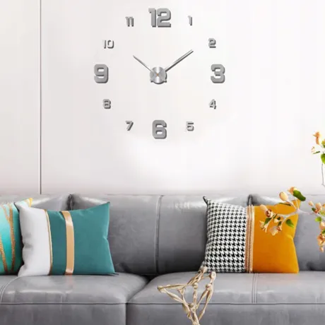 Zegar ścienny duży naklejany srebrny 27062_S