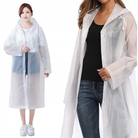 Płaszcz przeciwdeszczowy z kapturem biały 01697_B