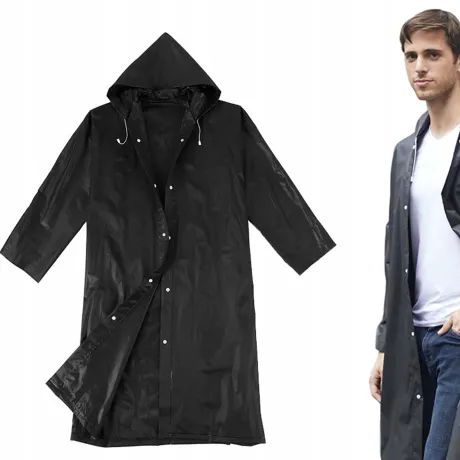 Płaszcz przeciwdeszczowy z kapturem czarny 01697_CZ