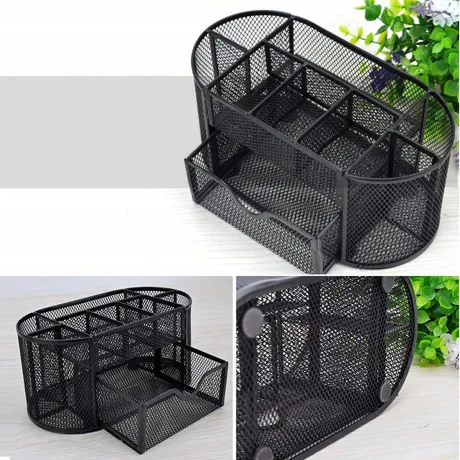 Przybornik na biurko 8 przegród metalowy czarny 27362