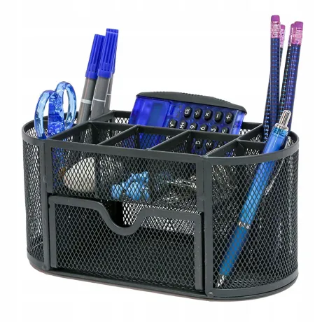 Przybornik na biurko 8 przegród metalowy czarny 27362