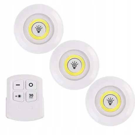 Lampka bezprzewodowa LED COB 3 sztuki + pilot 15709