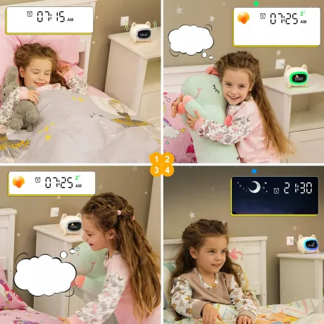 Lampka nocna budzik dla dzieci z alarmem LED RGB piesek DC09