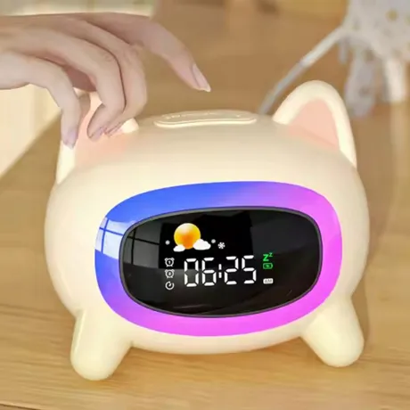 Lampka nocna budzik dla dzieci z alarmem LED RGB piesek DC09