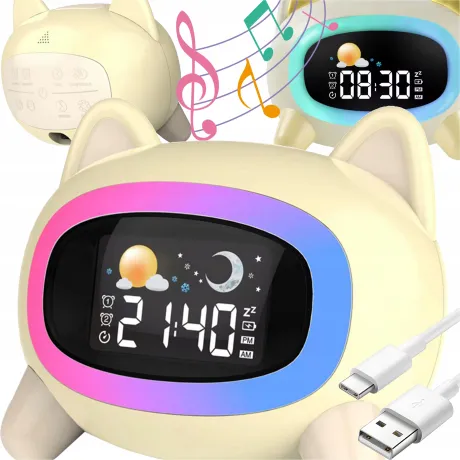 Lampka nocna budzik dla dzieci z alarmem LED RGB piesek DC09