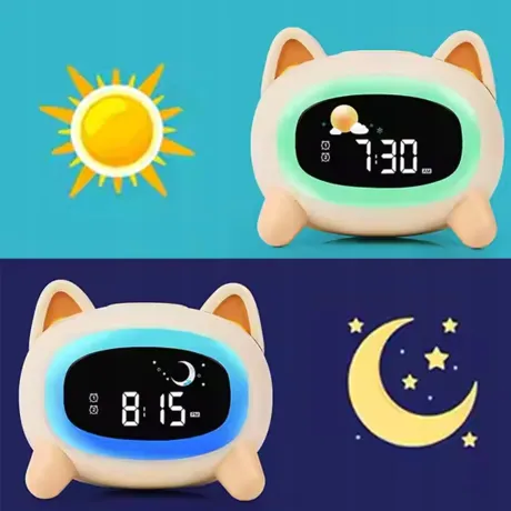 Lampka nocna budzik dla dzieci z alarmem LED RGB piesek DC09