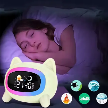 Lampka nocna budzik dla dzieci z alarmem LED RGB piesek DC09