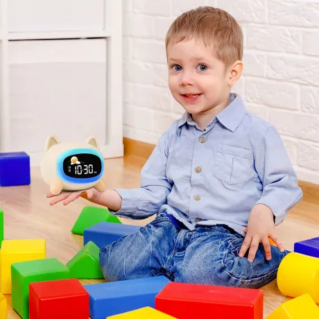 Lampka nocna budzik dla dzieci z alarmem LED RGB piesek DC09