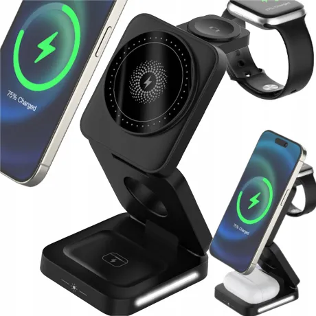 Ładowarka indukcyjna IPHONE APPLE stojący zegar magnetyczny 3w1 JC-Z34