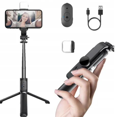 Selfie stick kijek do telefonu Bluetooth z lampą Q02S