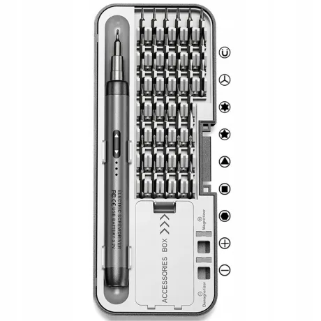 Śrubokręt elektryczny akumulatorowy precyzyjny 38 bitów etui ES100